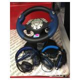 Intec gaming steering wheel and headphones