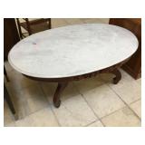 Coffee table with wood base and marble top