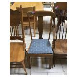 Wood chair with blue seat