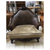 Vintage wood frame sofa and chair set with