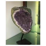 Amethyst geode w/metal stand, approx 7 inches