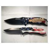 2 New USA Flag pocket knives, approx 8 inches