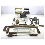 Collection of Primitive and Vintage Items. Glass