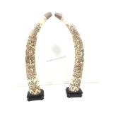 Pair of Carved Asian 18 Bone Tusks