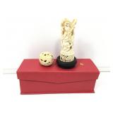 Ivory Carved Chinese PuzzleBall on Stand. 2Pieces