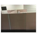 Modular panel desk work spaces with power strip.