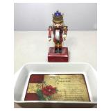 Musical nutcracker and casserole dish.