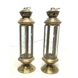Pair of etched glass And brass lanterns.