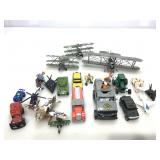 Metal biplanes, cars, planes and more.