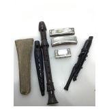 6 Musical flutes & Harmonicas (one flute it