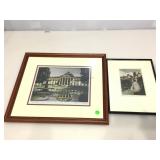 Pair of Engravings on Silk, approx 17x15 inches