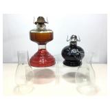 Pair of vintage oil lamps w/glass shades