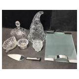 Clear glass cornucopia and more.