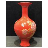 Red Asian style potter vase. Marked on bottom.