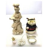 Asian statue, trinket box, lennox ornament and