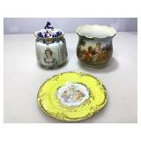 Assorted porcelain pottery and more.