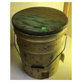 Rustic bucket w/wood lid, appears 2 ft tall