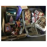Two boxes Christmas decorations and more
