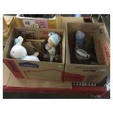 Two boxes household items decorative glassware
