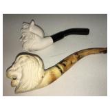 2 Meerschaum pipes, approx 5 inches longest one