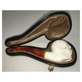 New Meerschaum Skull pipe w/case, approx 5 inches