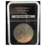 1921 Silver Morgan Dollar cased