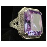 Huge Silver ring Sz 9 pink gemstone