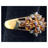 10K Gold Ring with diamonds and citrine sz 8