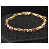 14k Gold diamond ruby bracelet 7" 8.7g