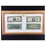 US Currency notes framed