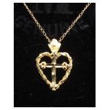 14k Gold heart cross 10K Gold necklace 1.2g
