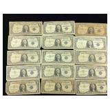 15 Silver certificates US Currency notes