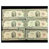 6-$2 US Currency notes