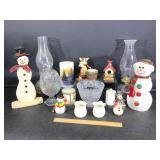 Hurricane lamps, Snowman figures and more.