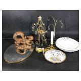 Assorted lattice porcelain pieces and more.