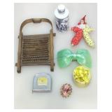 Vintage items. Perfume, trinket box, pin and