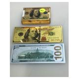 Metallic novelty fantasy money and more.