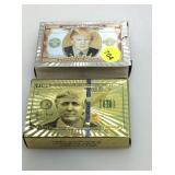 Metallic novelty card decks. Trump.