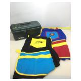 Artbin storage box and craft aprons.