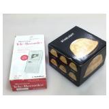 Microcassette tele recorder and lamp.