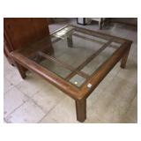 Wood coffee table w/glass top, approx  3.5 ft