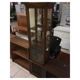 Wood skinny display shelf, w/wood shelves, approx