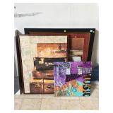 Framed decorative prints, approx 3.5 ft long