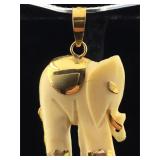 14K Gold and bone elephant pendant