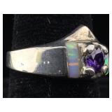Sterling ring with opals and more gemstones. SZ 8