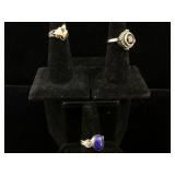 3 sterling rings with some gemstones. SZ 6, 7 1/2