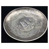 Sterling ashtray with Asian coin TW 62 g