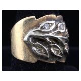 14K Gold ring with diamonds and plant design. SZ