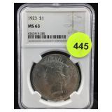 1923 Silver Peace dollar NGC MS63