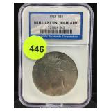 1923 Silver Peace dollar cased NGC